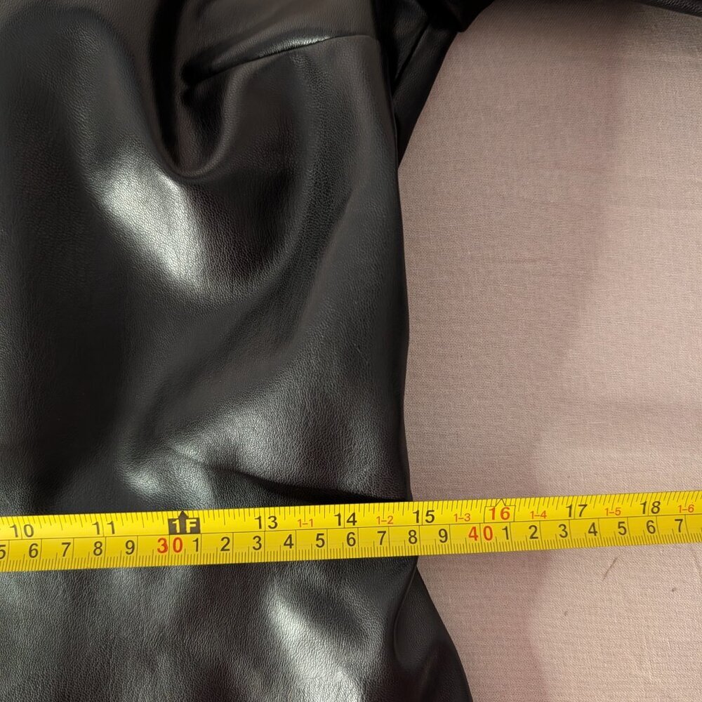 Y2K Inspired Black Faux Leather Mini Dress Size Small Puffy Short Sleeve Lined - Picture 9 of 12